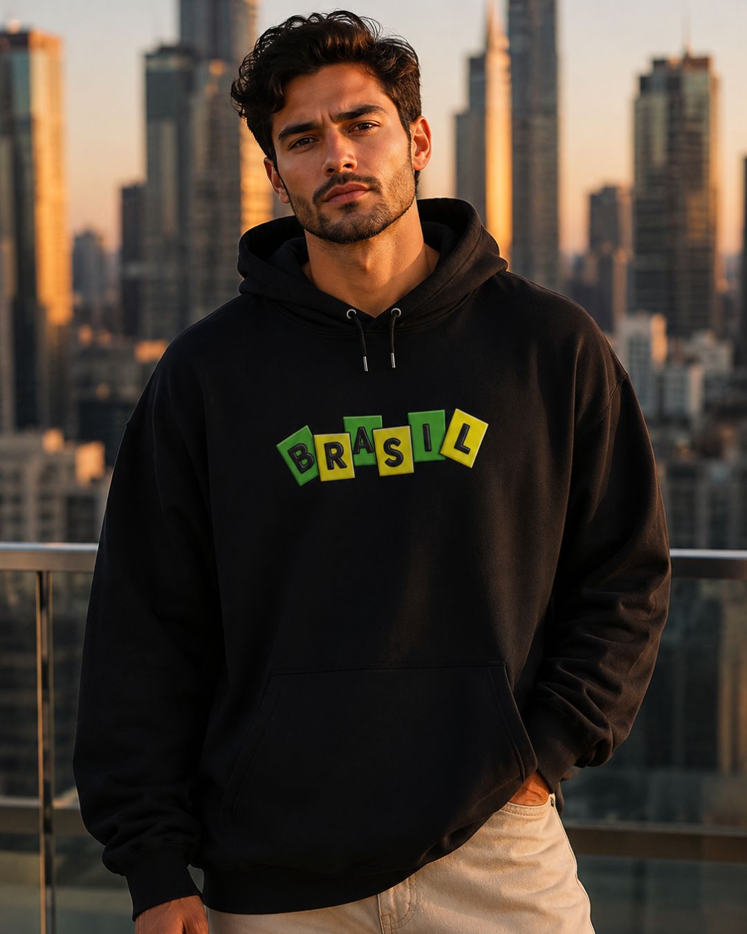 Moletom Brasil Estampa Divertida Frontal Com Capuz Casual Urbano
