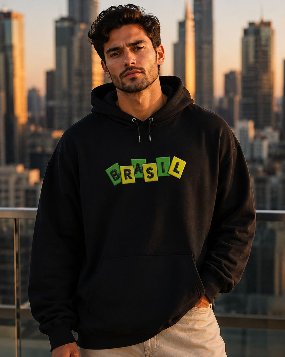 Moletom Brasil Estampa Divertida Frontal Casual Com Capuz