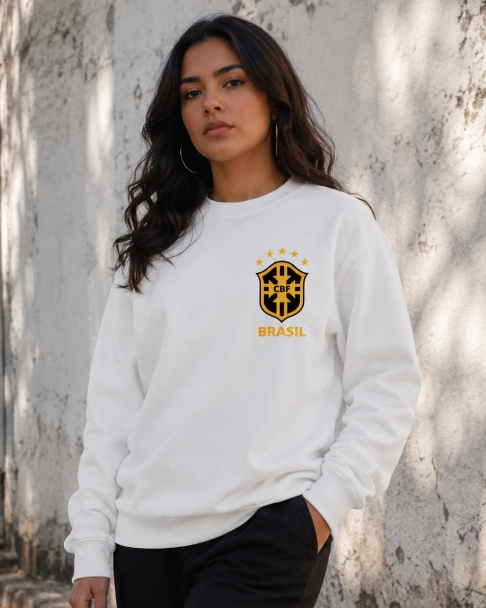 Moletom Brasil Escudo CBF Estrelado Estilo Urbano Casual