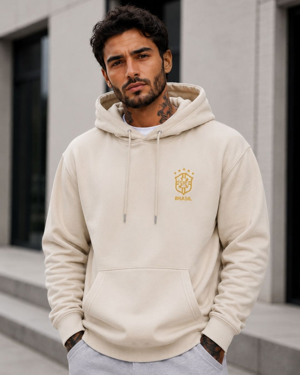 Moletom Canguru Brasil Escudo Minimalista Com Capuz Casual
