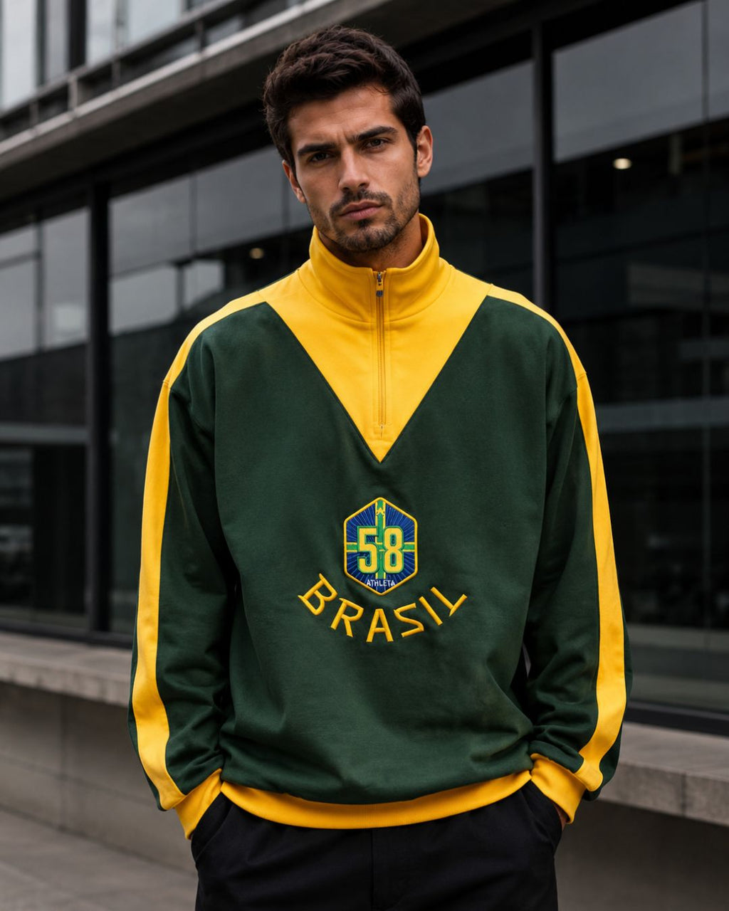 Moletom Brasil 58 Retrô Com Escudo Central Estilo Casual Urbano