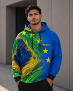 Moletom Brasil Estampa Abstrata Estrelas Com Capuz Casual
