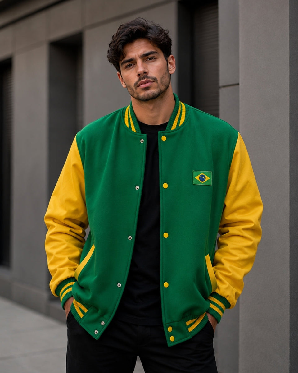 Moletom Brasil College Bandeira Bordada Retrô Casual