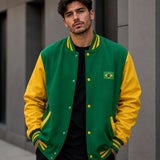 Moletom Brasil College Com Bandeira Bordada Estilo Retrô Casual