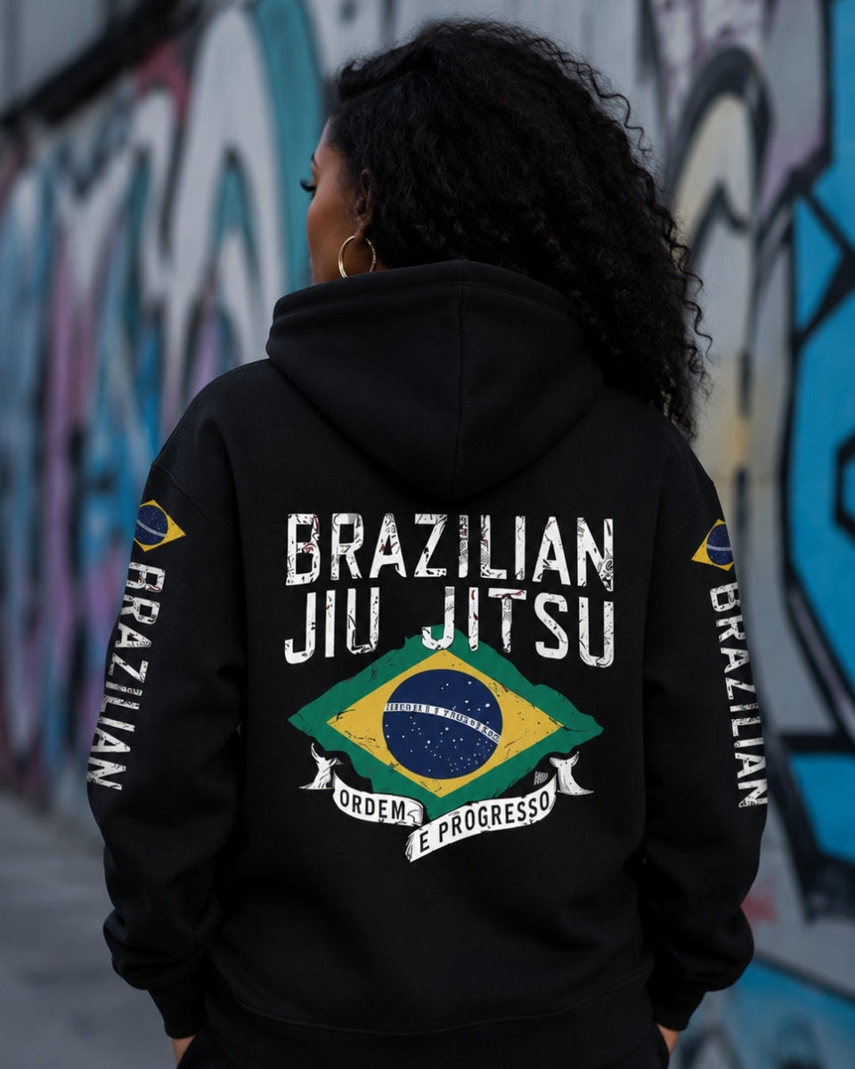 Moletom Brasil Jiu Jitsu Bandeira Nas Costas Com Capuz