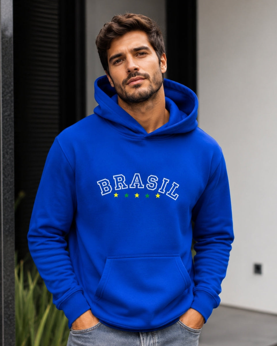 Moletom Brasil Universitário Com Capuz Estilo Casual Urbano