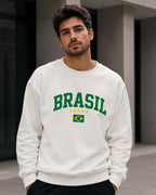 Moletom Brasil Estampa Universitária Com Bandeira Casual Urbana