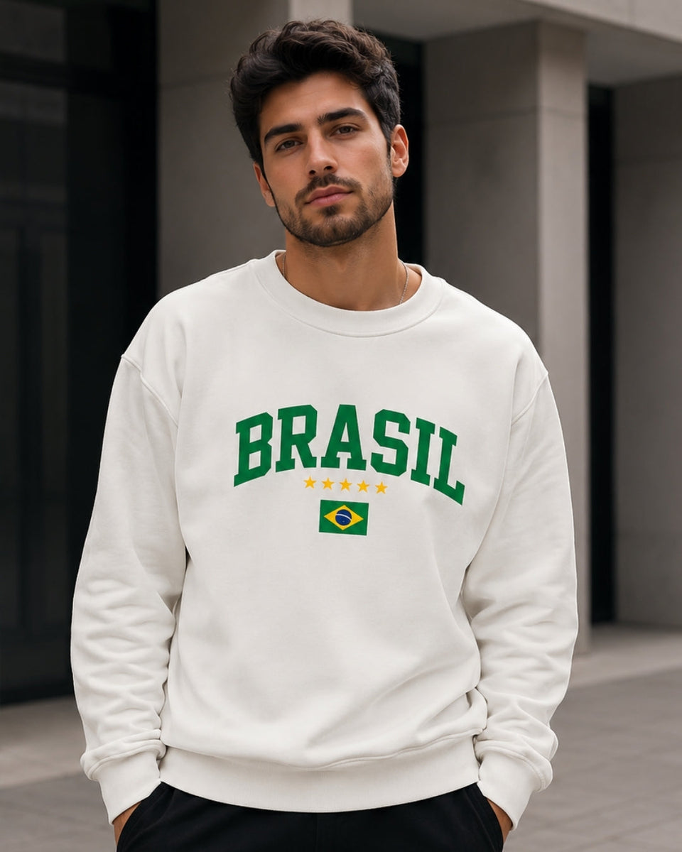 Moletom Brasil Universitário Com Bandeira Frontal Casual