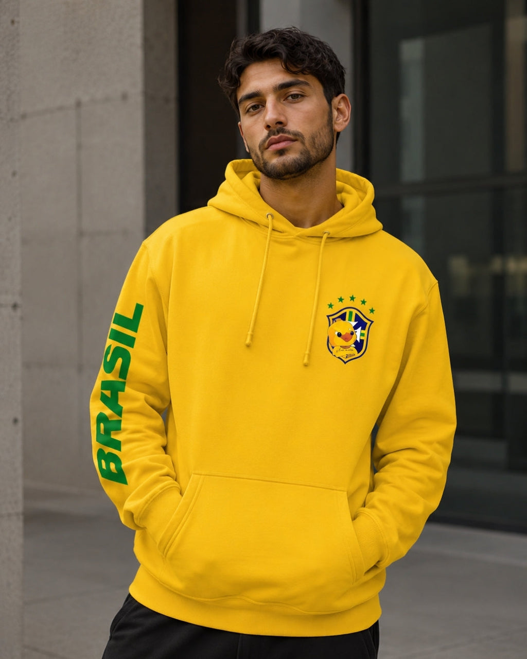 Moletom Brasil Escudo Na Manga Com Capuz Casual Esportivo