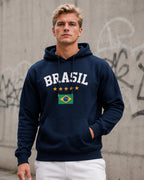 Moletom Brasil Estampa Clássica Com Bandeira E Capuz Casual