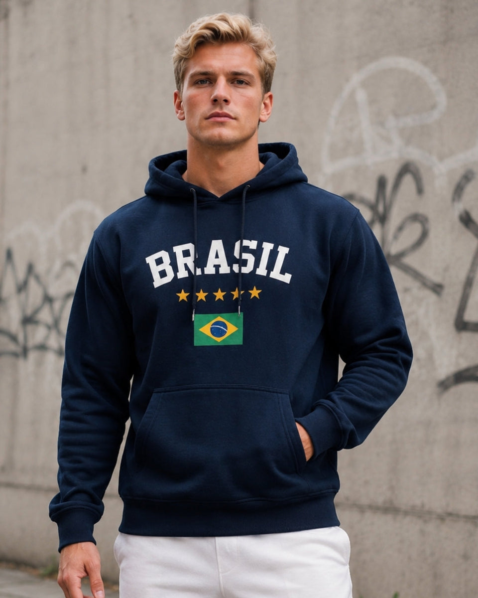 Moletom Brasil Bandeira Clássica Com Capuz Casual