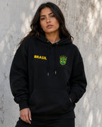 Moletom Brasil Escudo Bordado No Peito Com Capuz Casual