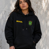 Moletom Brasil Escudo Bordado No Peito Com Capuz Casual