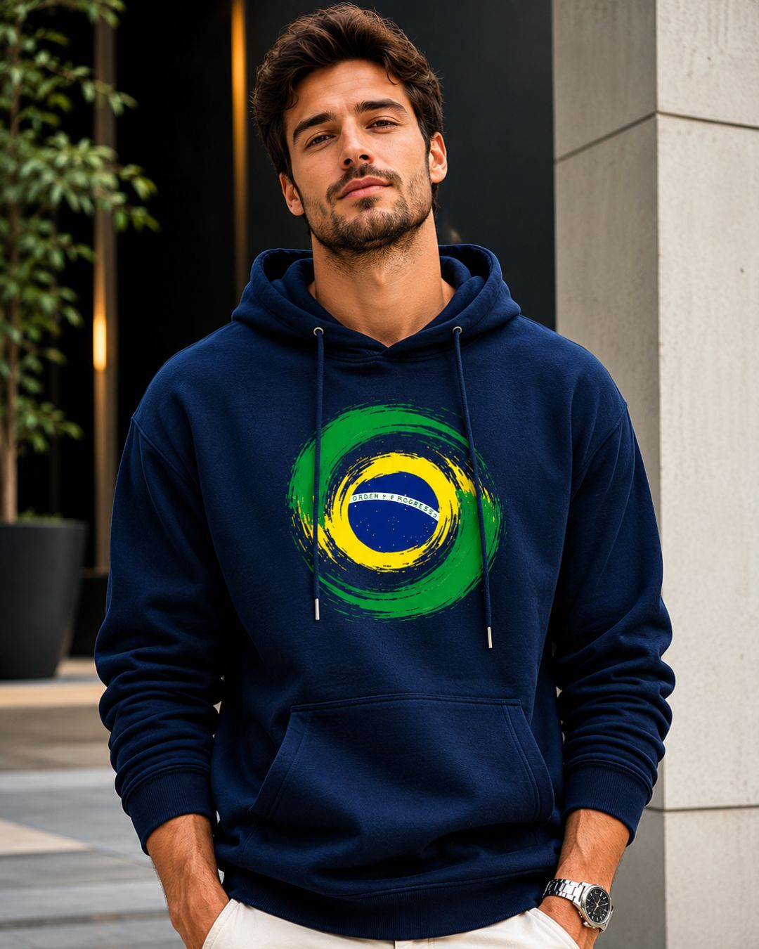 Moletom Brasil Bandeira Artística Circular Estilo Casual Urbano