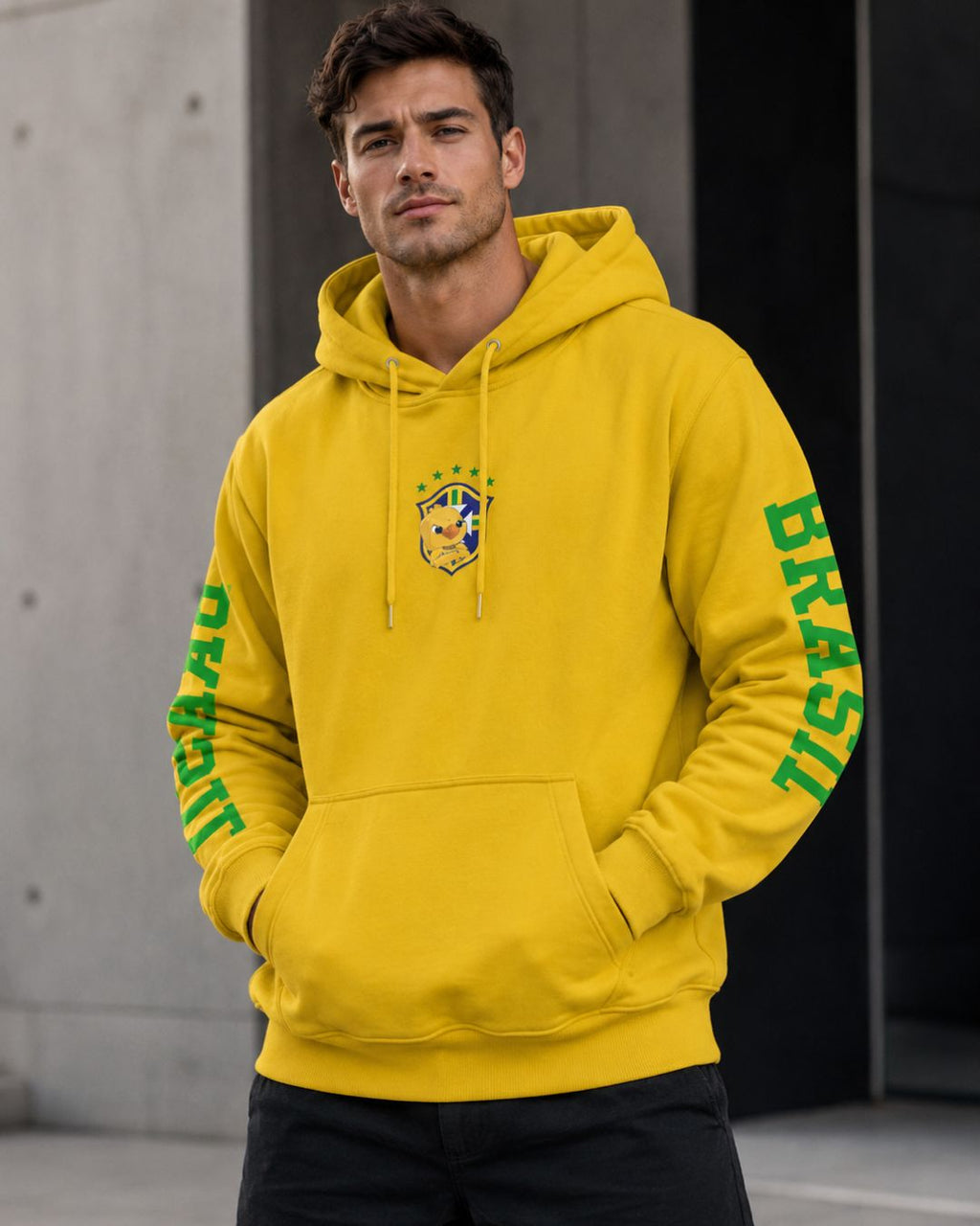 Moletom Brasil Escudo Canarinho Manga Estampada Esportiva