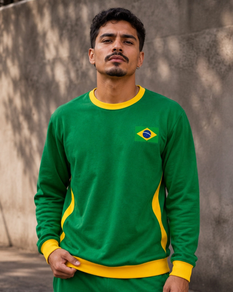 Moletom Brasil Bandeira Nas Costas Estilo Urbano Casual