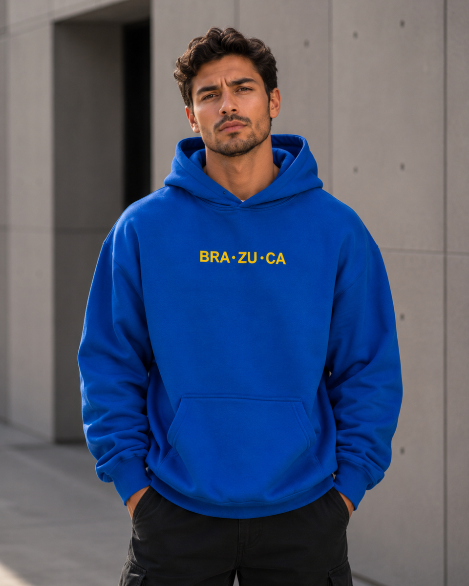 Moletom Brasil Bra Zu Ca Estampa Traseira Com Capuz Casual
