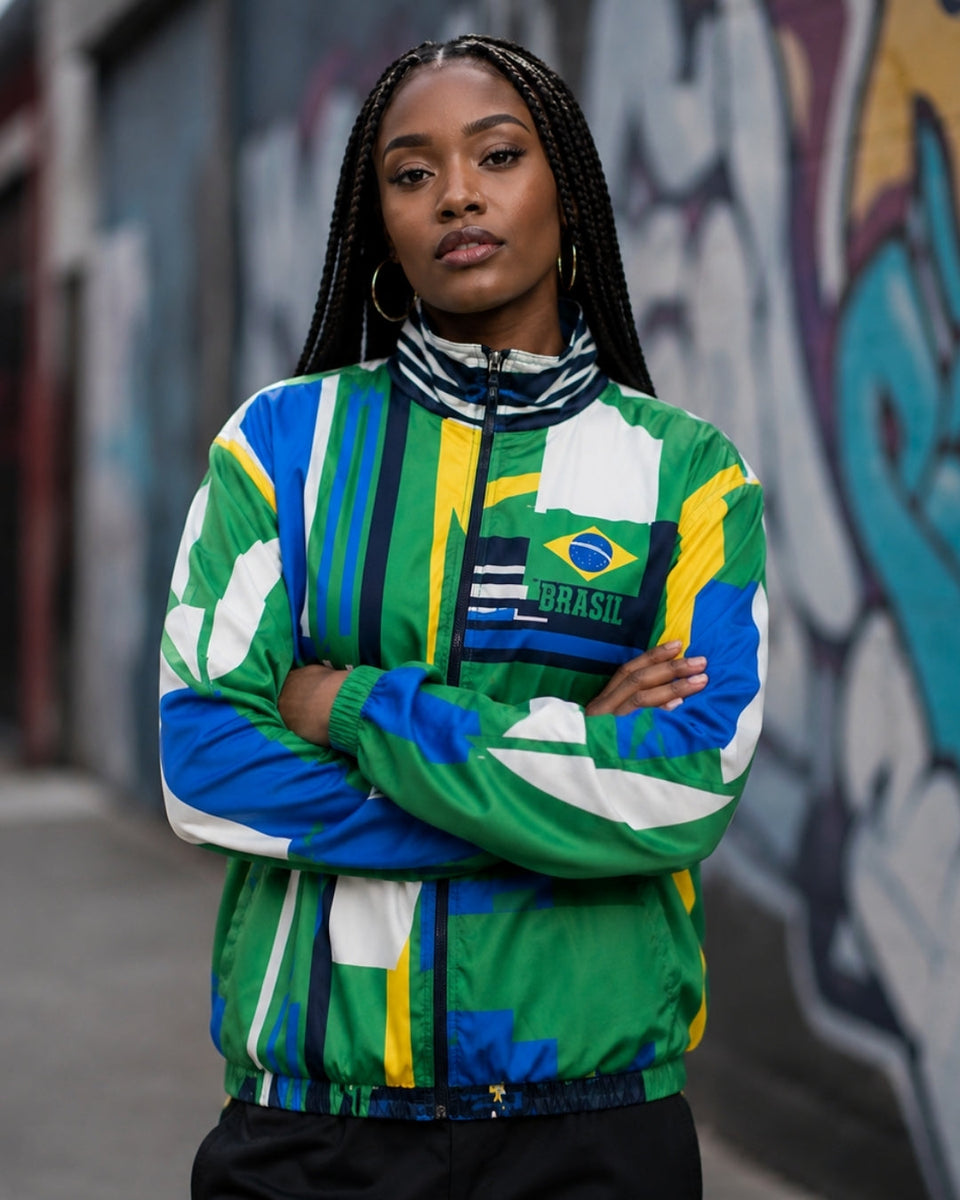 Moletom Brasil Geométrico Corta Vento Casual Urbano