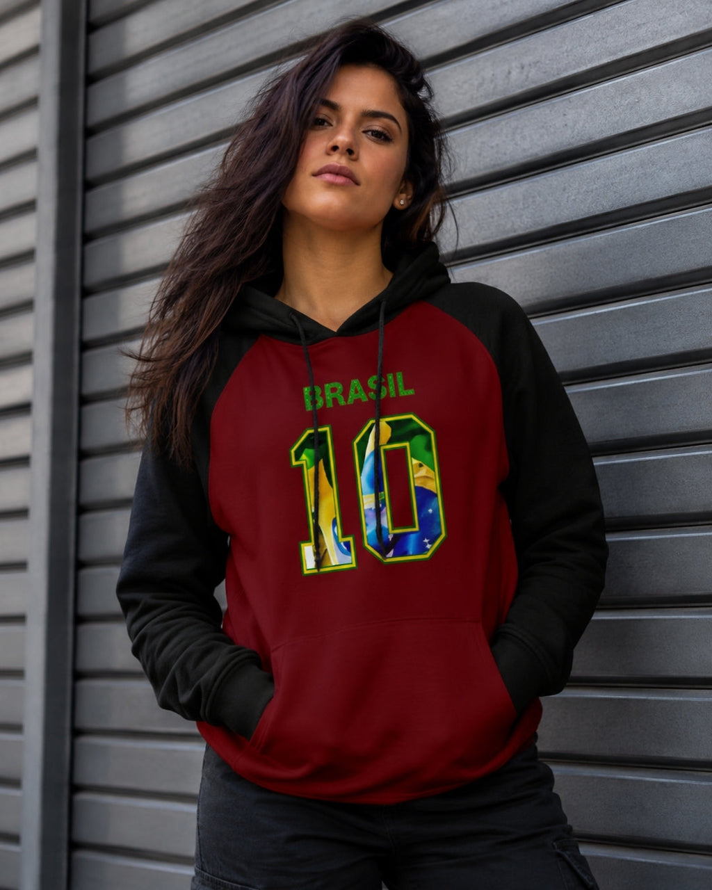 Moletom Brasil 10 Estampa Bandeira Com Capuz Raglan Casual