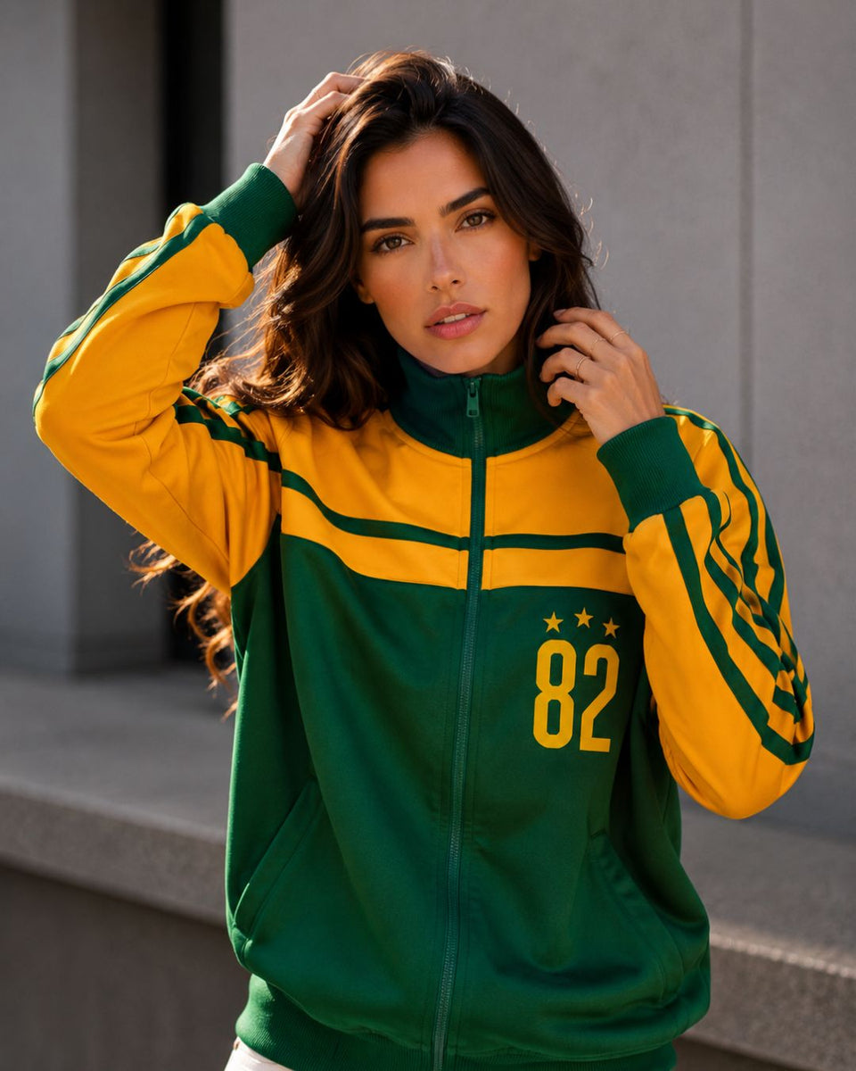 Moletom Brasil 82 Jaqueta Retrô Estilo Casual Com Zíper