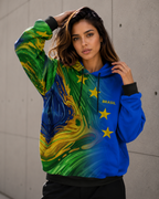 Moletom Brasil Estampa Abstrata Estrelas Com Capuz Casual