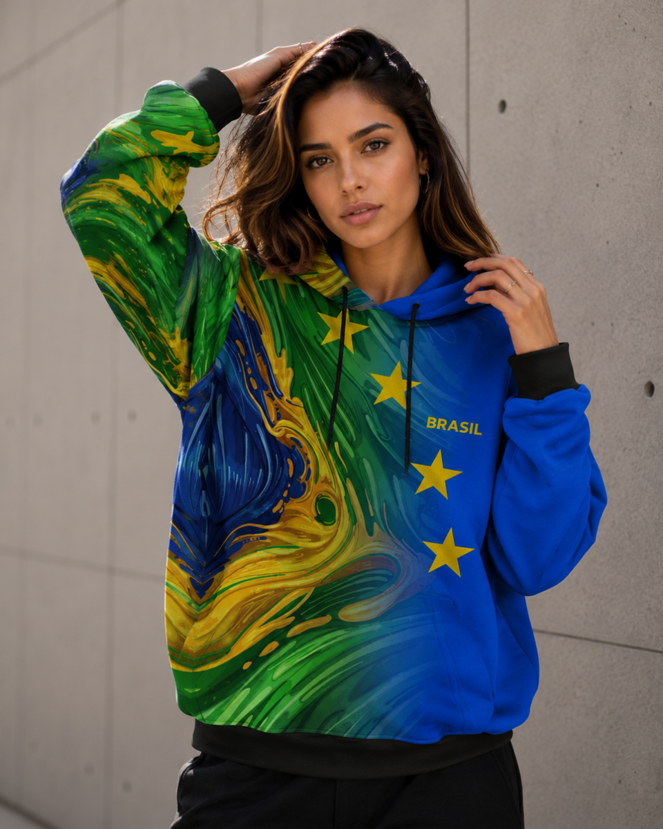 Moletom Brasil Estampa Abstrata De Estrelas Com Capuz