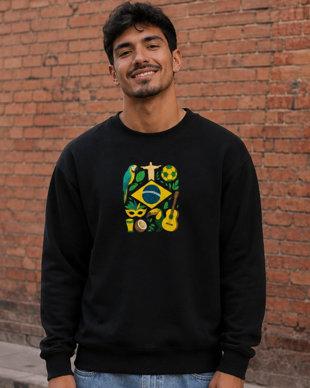Moletom Brasil Cultura Nacional Com Símbolos Estilo Casual Urbano