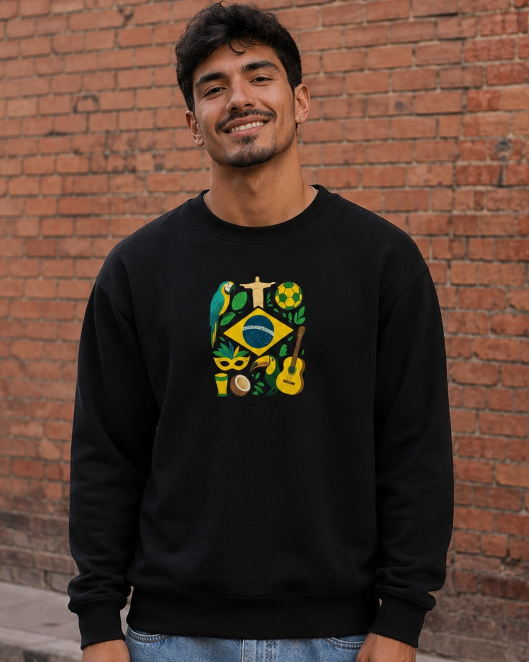 Moletom Brasil Cultura Nacional Com Símbolos Estilo Casual Urbano