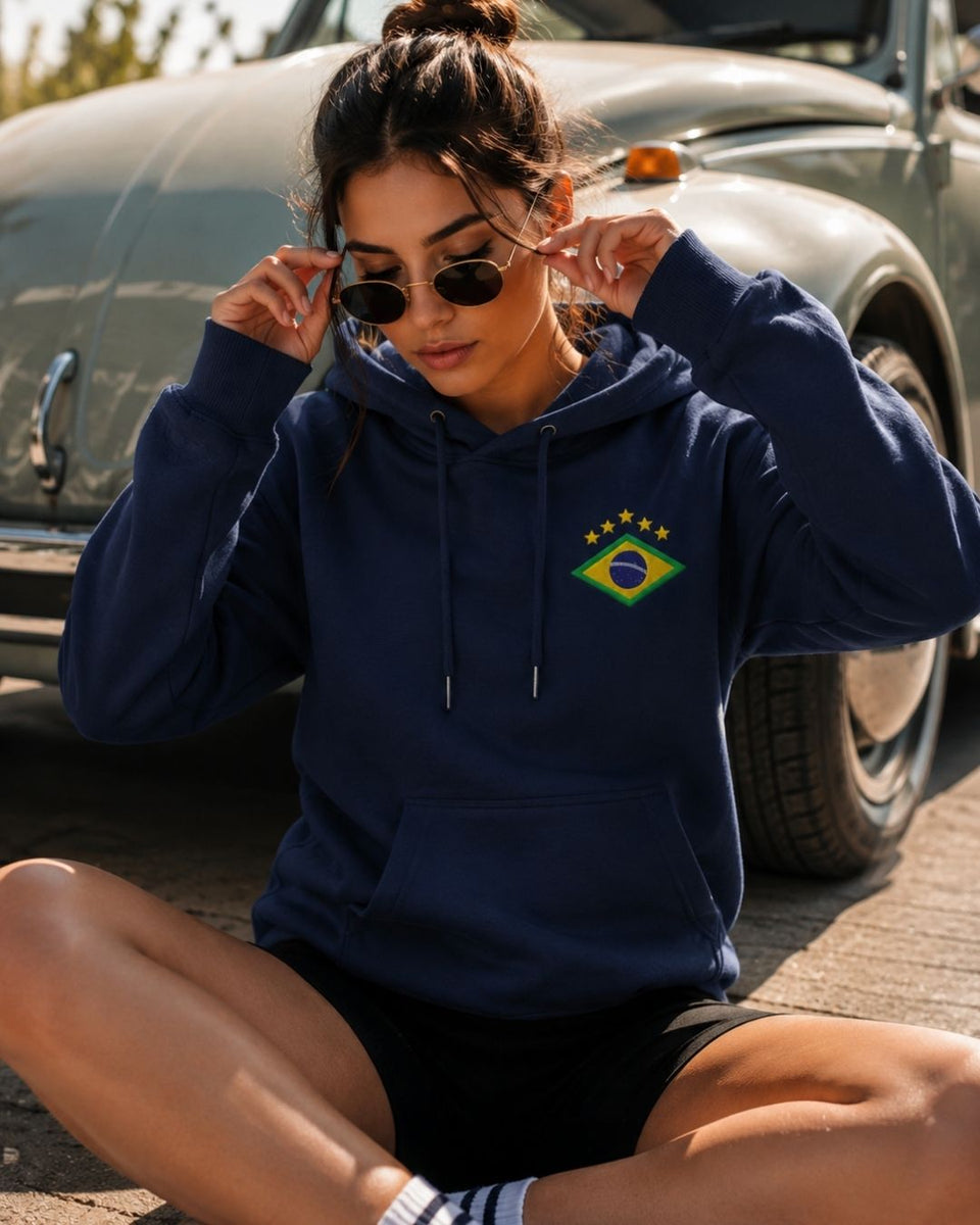 Moletom Canguru Brasil Bandeira Minimalista Com Capuz Casual