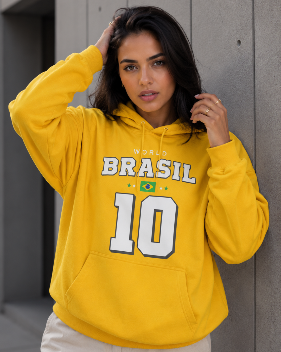Moletom Brasil World 10 Estampa Futebol Com Capuz Casual