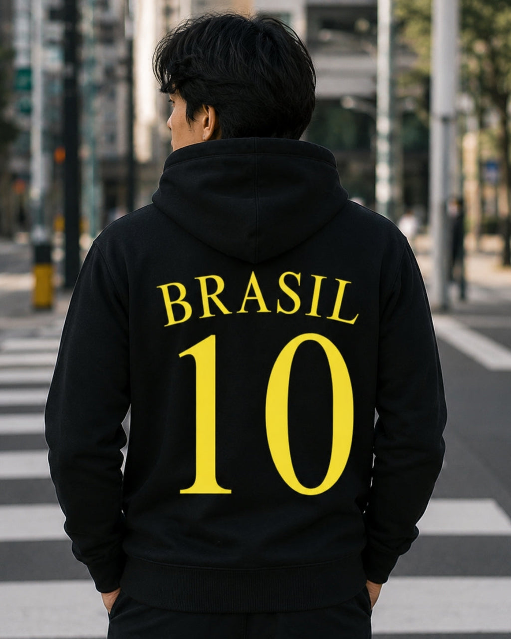 Moletom Brasil 10 Nas Costas Com Capuz E Estrelas Frontais