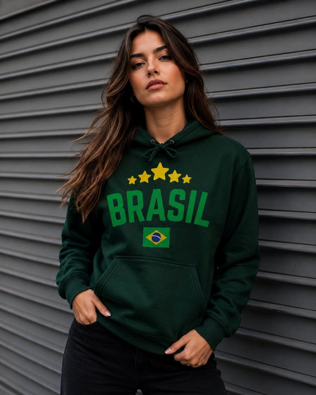 Moletom Brasil Estilo Universitário Com Estrelas E Capuz Casual