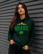 Moletom Brasil Estilo Universitário Com Estrelas E Capuz Casual