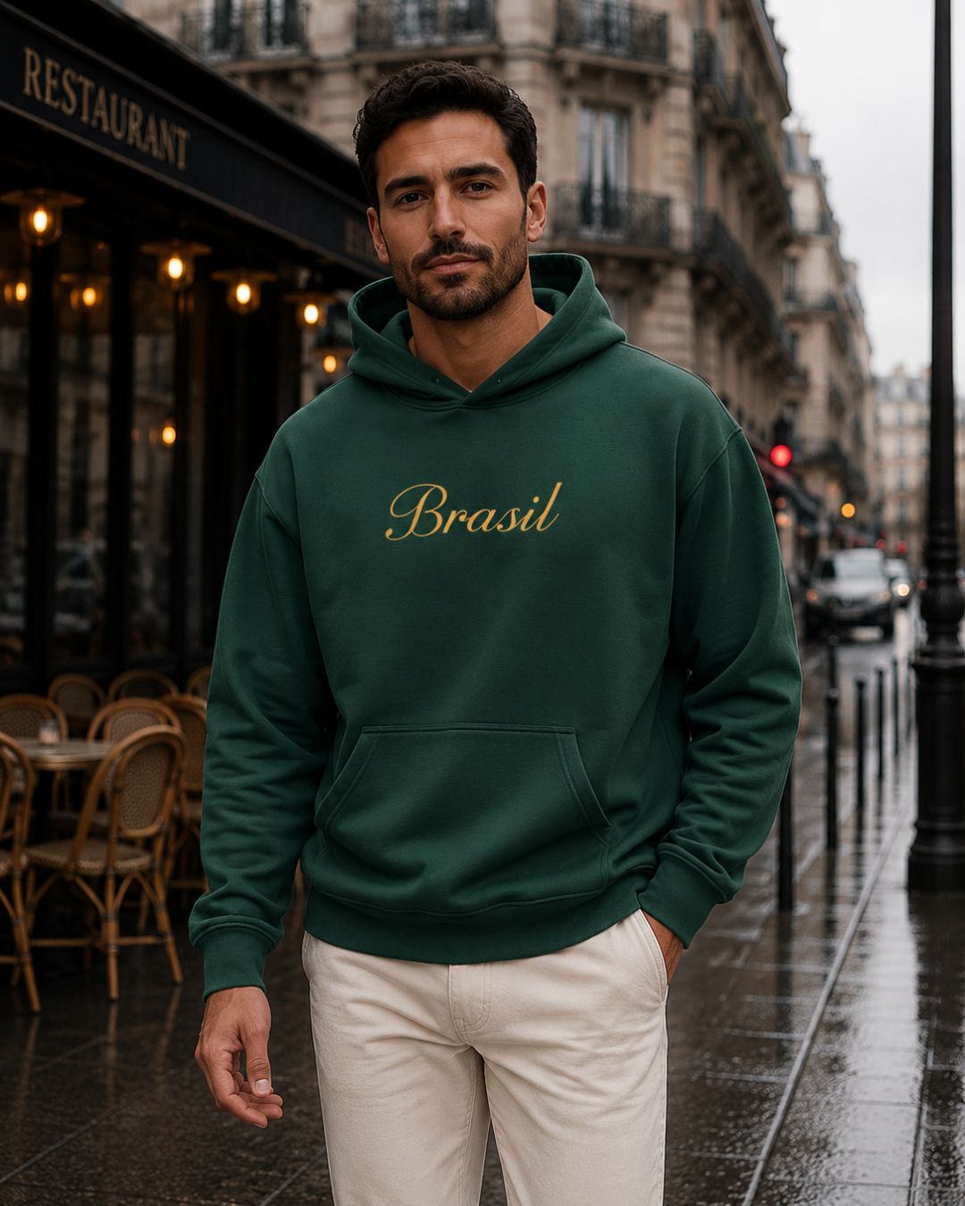 Moletom Brasil Lettering Clássico Com Capuz Estilo Casual Urbano