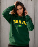 Moletom Brasil Universitário Com Bandeira Frontal E Capuz Casual