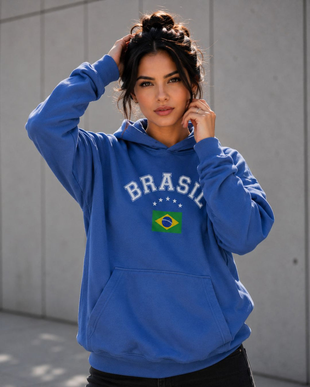 Moletom Brasil Lettering Curvo Com Estrelas Estilo Casual Urbano
