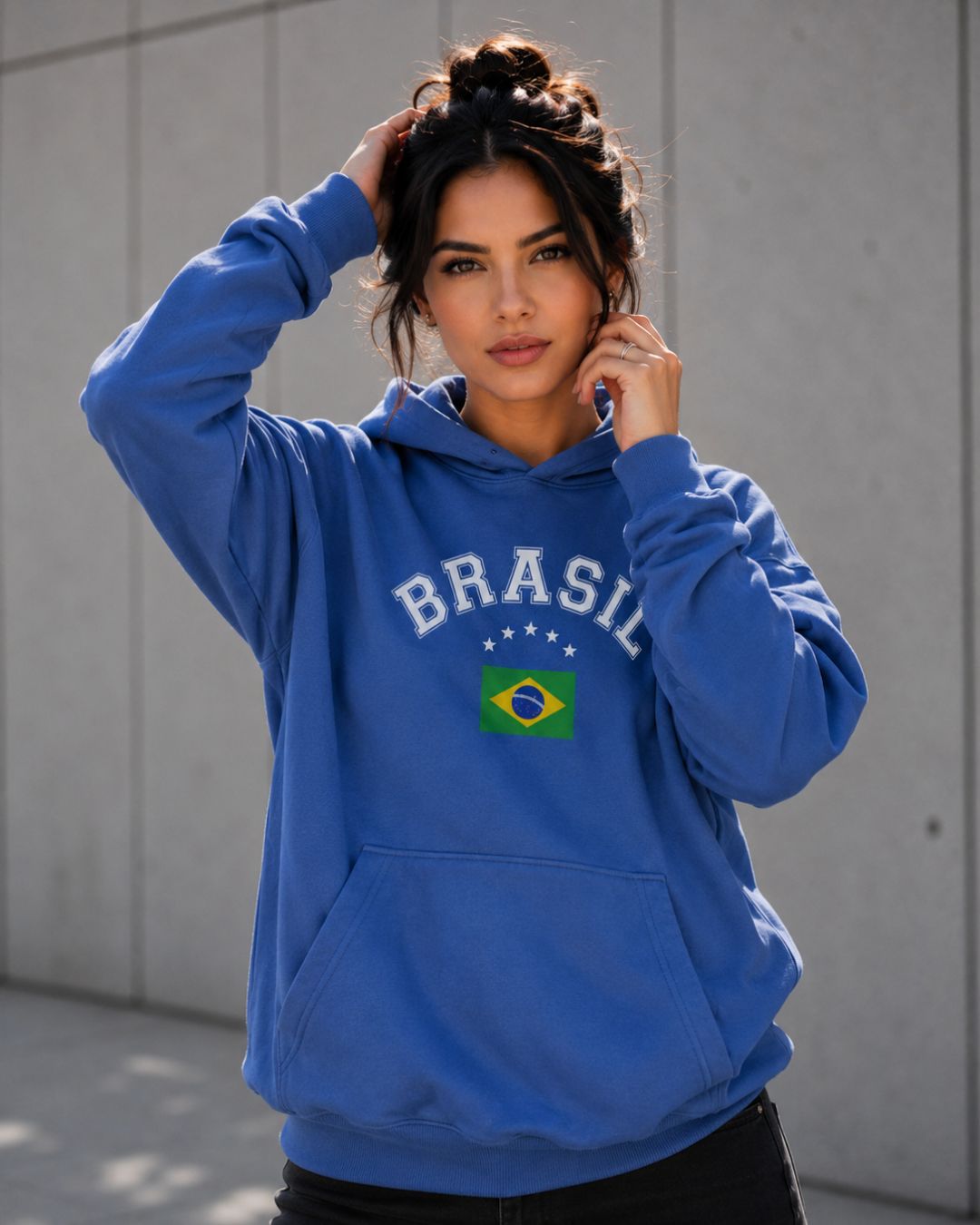 Moletom Brasil Lettering Curvo Com Estrelas Estilo Casual Urbano