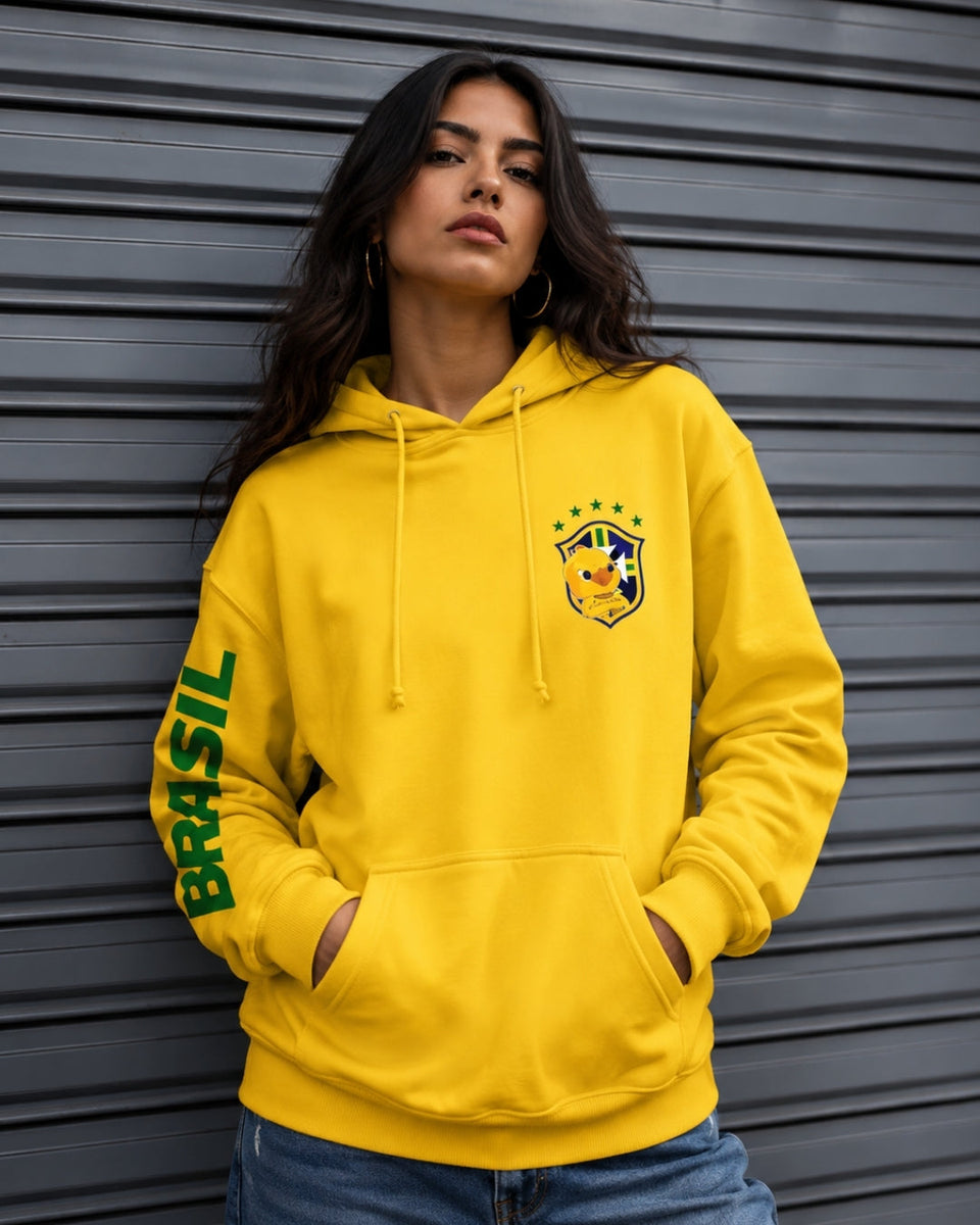 Moletom Brasil Escudo Na Manga Com Capuz Esportivo Casual