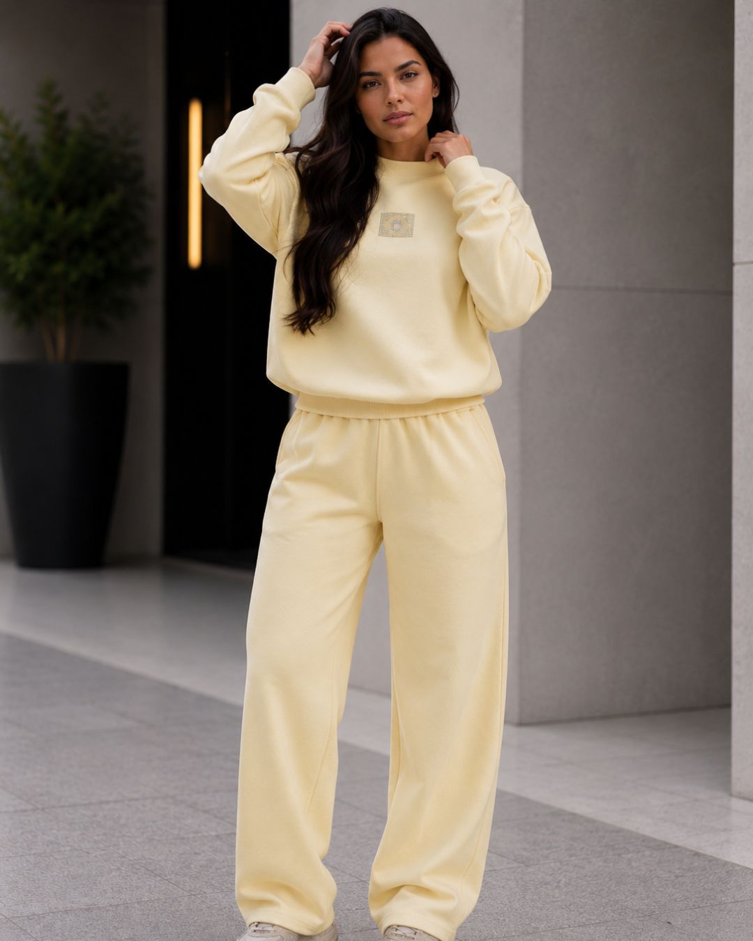 Conjunto Brasil Strass Minimalista Com Calça Wide Leg Casual
