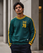 Moletom Brasil 70 Retrô Com Listras Nas Mangas Estilo Casual