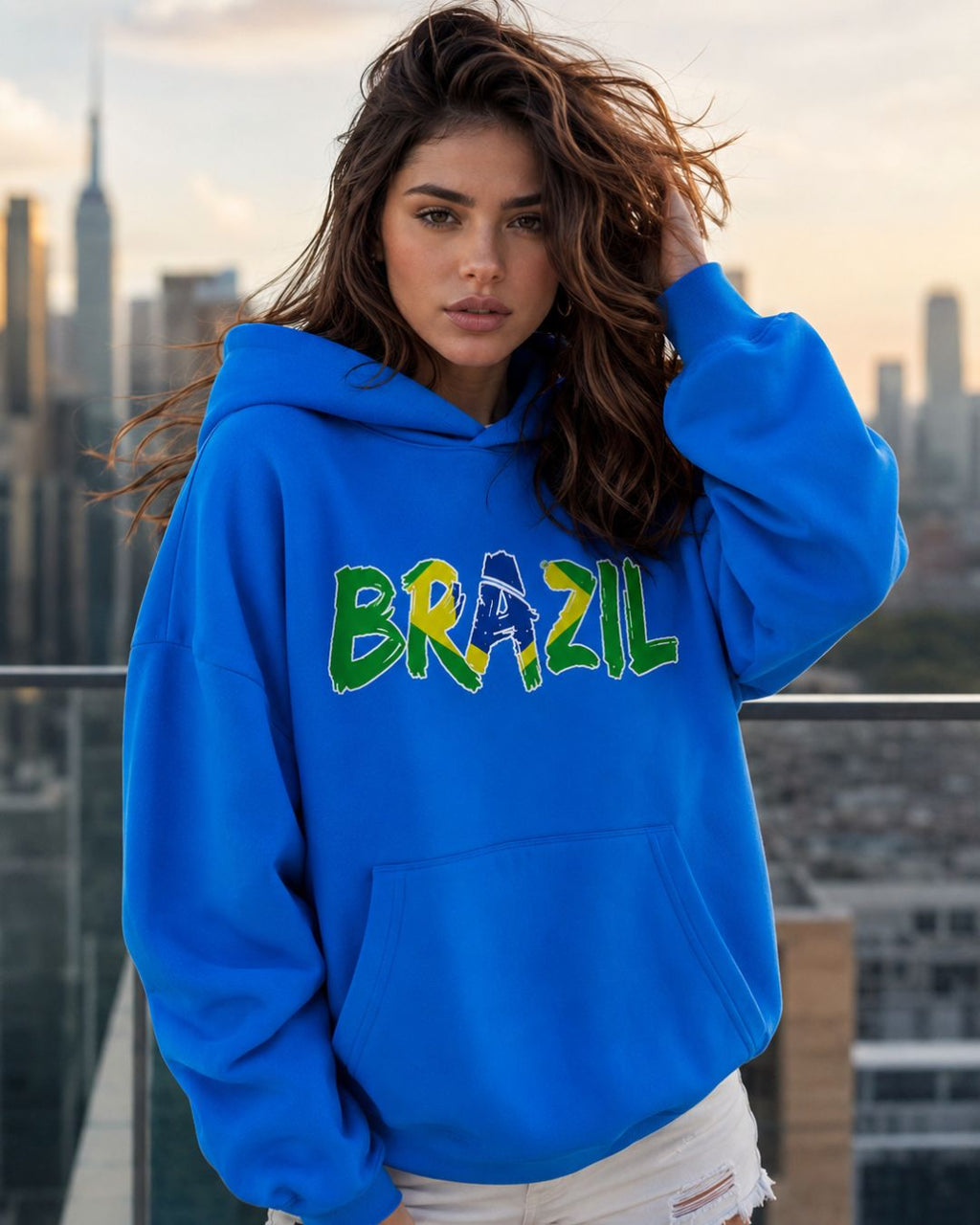 Moletom Brasil Lettering Artístico Com Capuz Estilo Casual Urbano