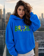 Moletom Brasil Lettering Artístico Com Capuz Estilo Casual Urbano