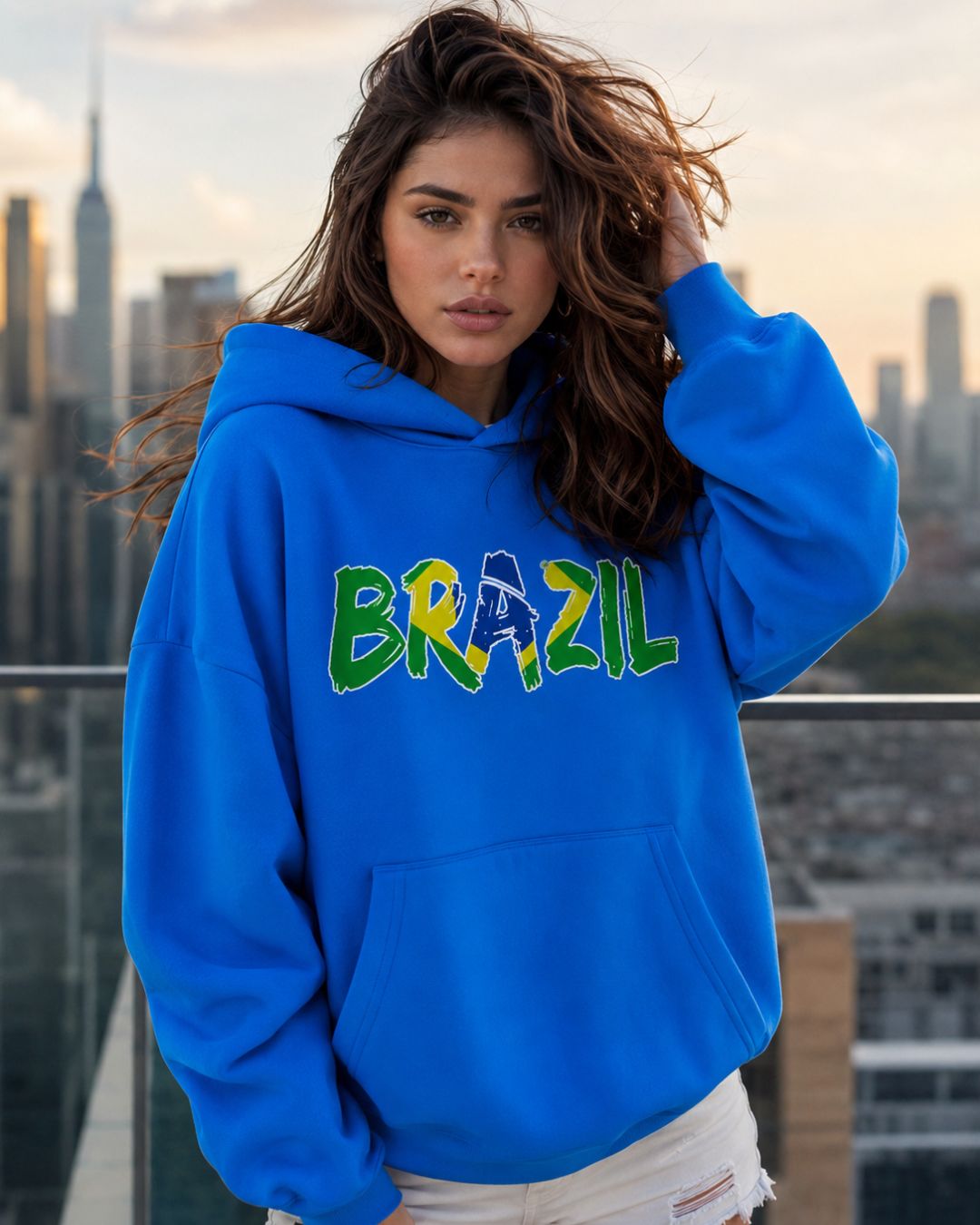 Moletom Brasil Lettering Artístico Com Capuz Estilo Casual Urbano