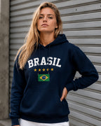 Moletom Brasil Estampa Clássica Com Bandeira E Capuz Casual