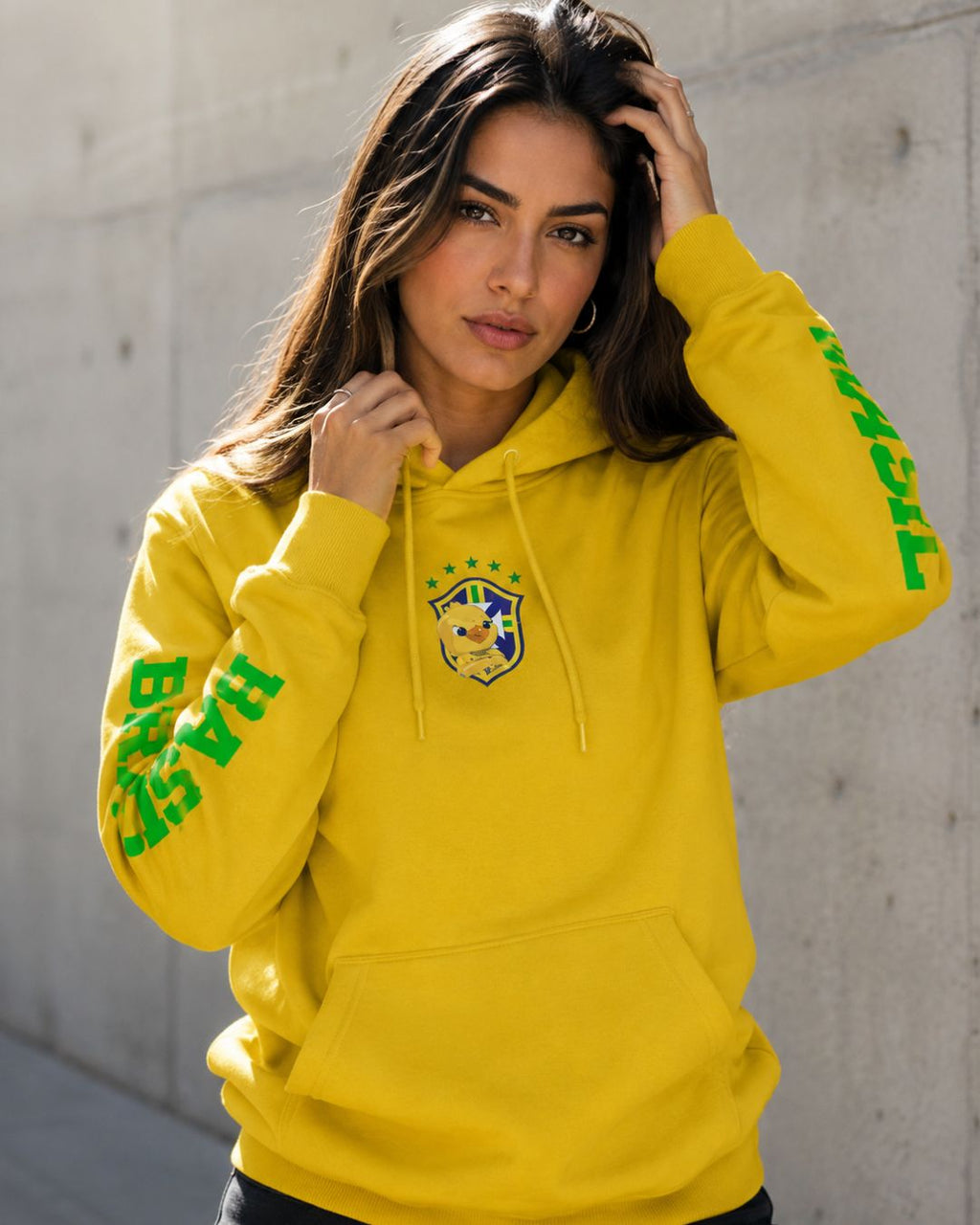 Moletom Brasil Escudo Canarinho Manga Estampada Esportiva