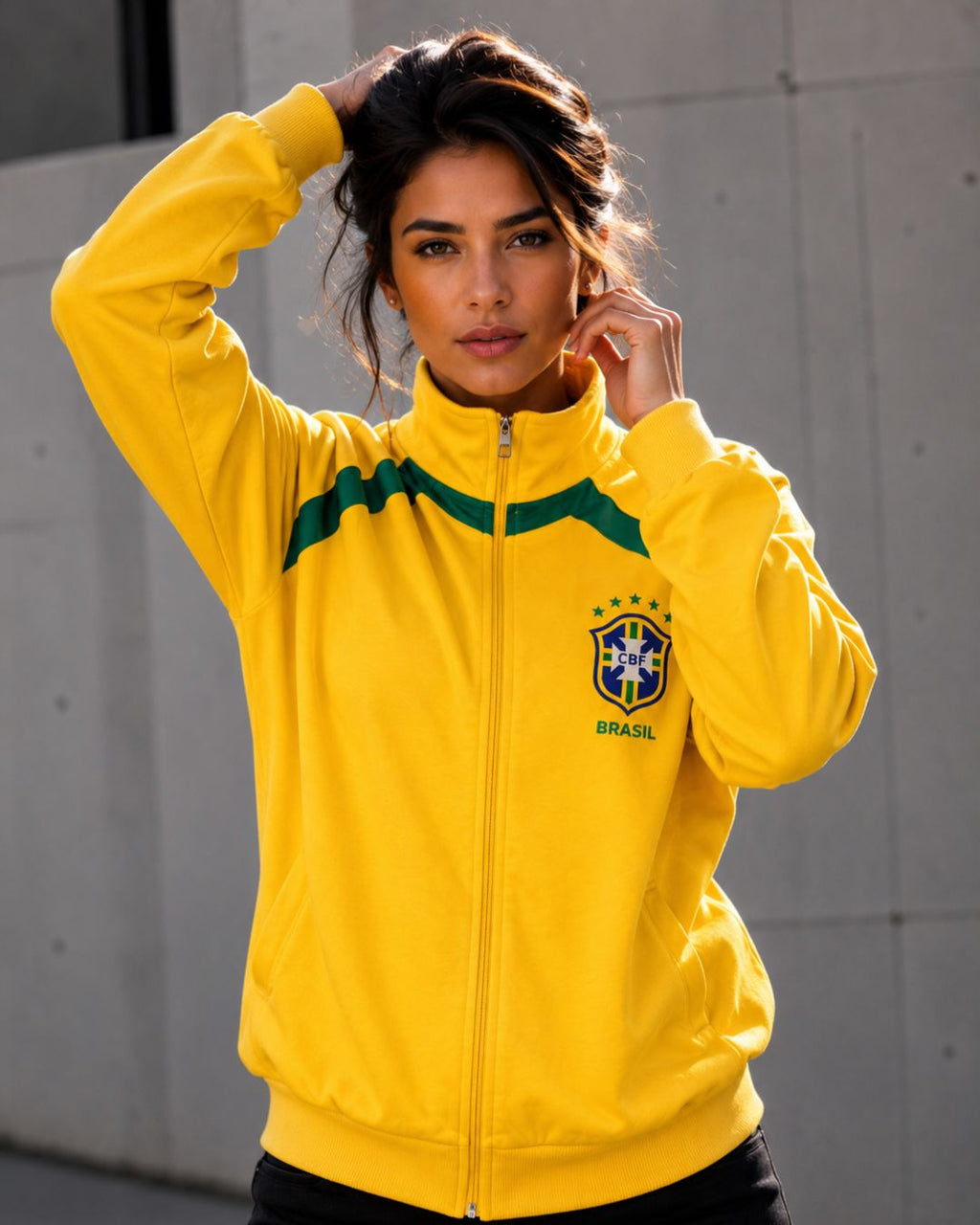Moletom Brasil Jaqueta Com Zíper Escudo Nacional Casual