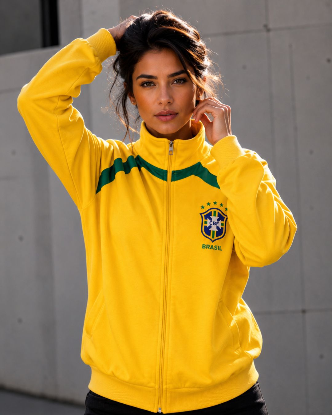 Moletom Brasil Jaqueta Com Zíper Escudo Nacional Casual