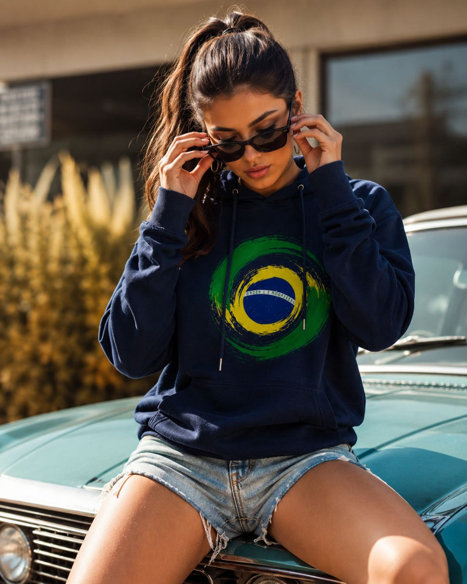 Moletom Brasil Bandeira Circular Artística Casual Urbano