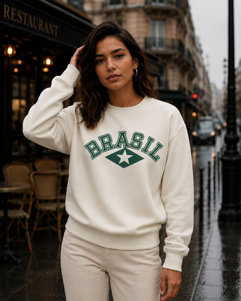 Moletom Brasil Universitário Com Estrela Casual Urbano