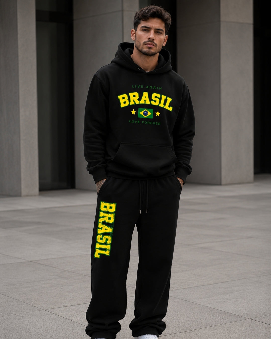 Conjunto Brasil Universitário Com Calça Wide Leg Casual Urbano